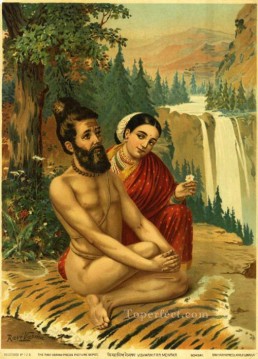 VISHWAMITRA MENAKA Raja Ravi Varma Indios Pinturas al óleo